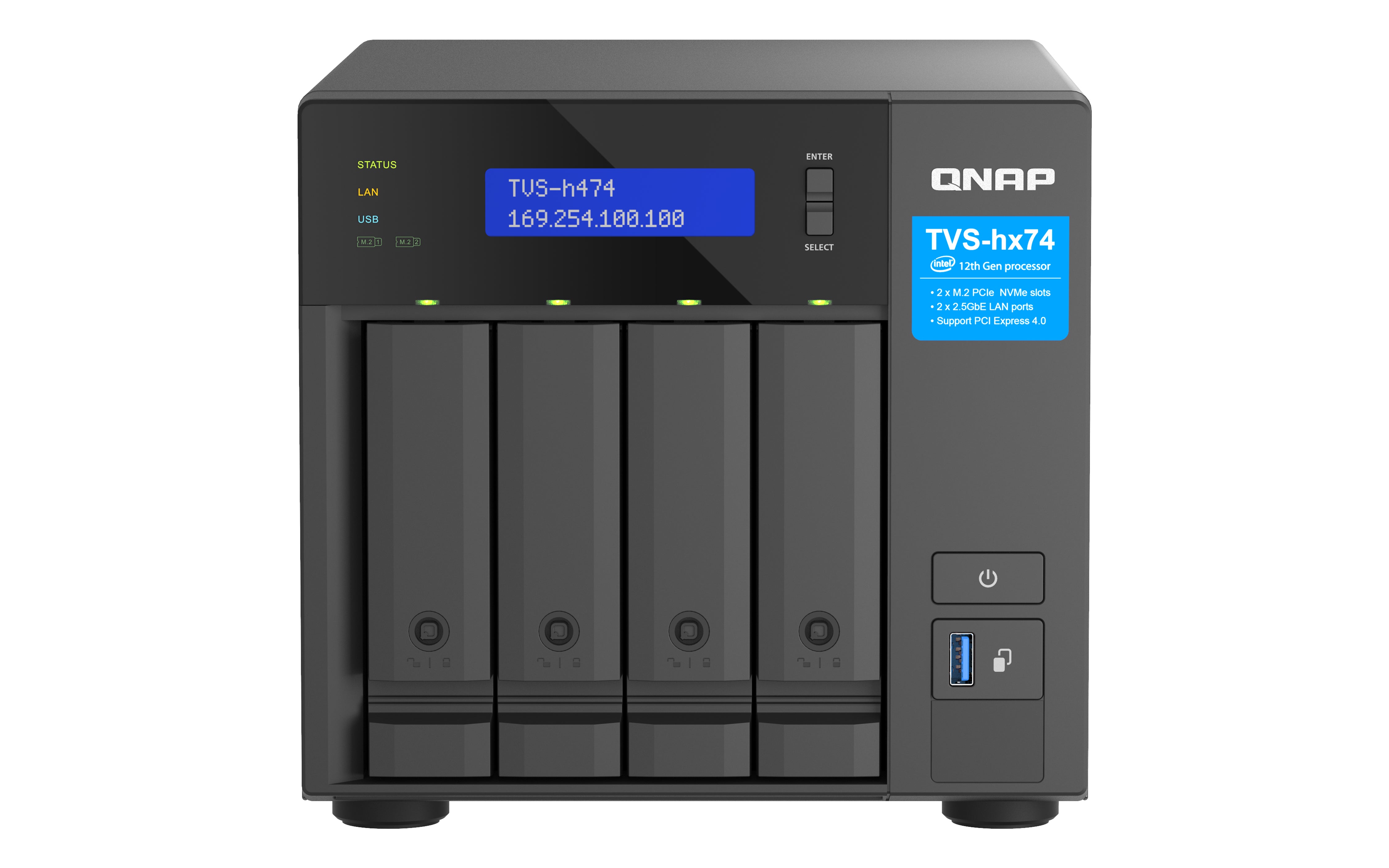 QNAP TVS-H TVS-H474-PT-8G Speichergerät – 2× 2,5 GbE, 4 Bay, 8 GB DDR4