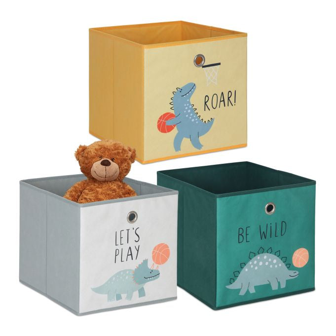 Relaxdays Aufbewahrungsbox ohne Deckel – mehrfarbig (Grau, Gelb, Grün) – 330 × 330 × 330 mm – 3-teiliges Set