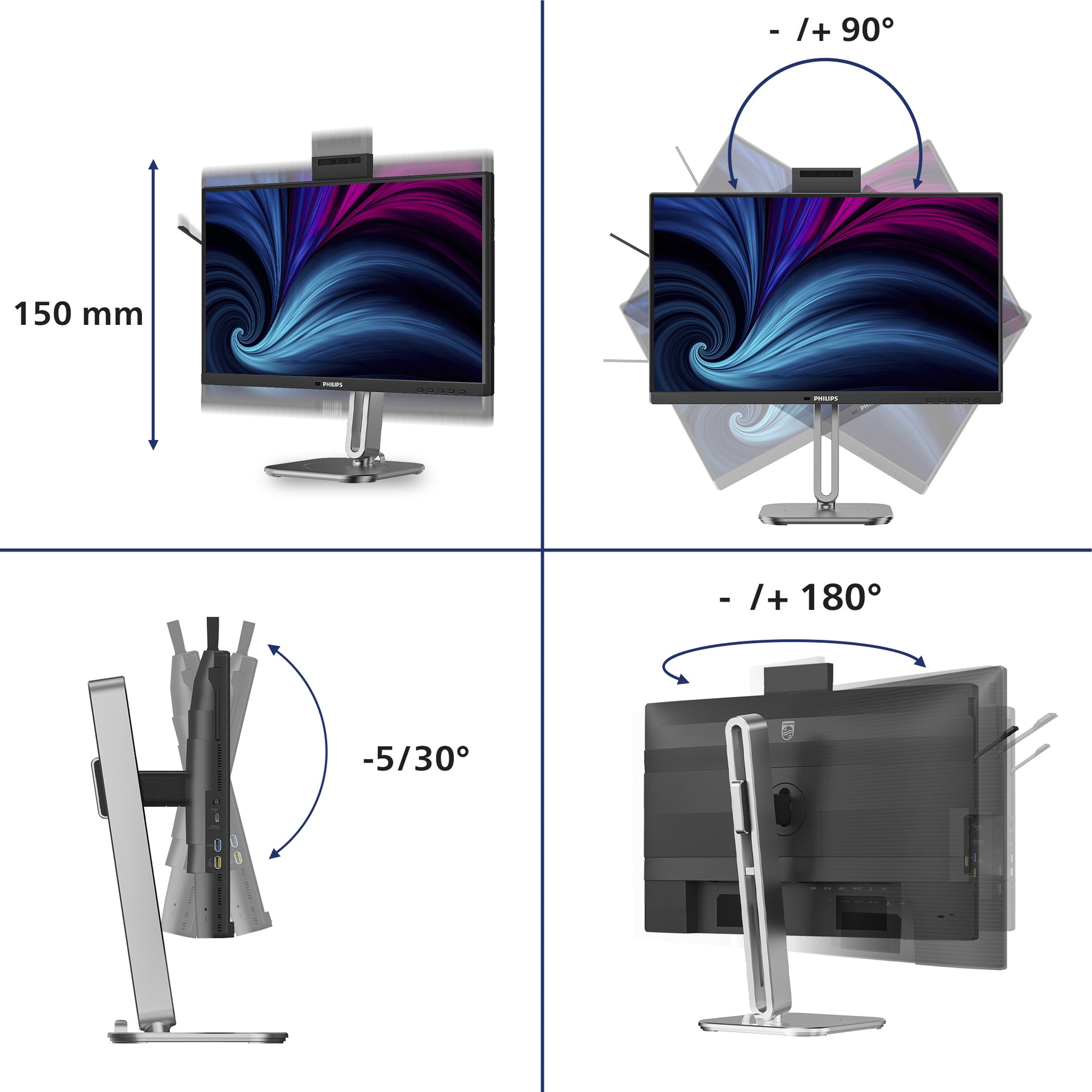 Philips 24B2U4301H/00 – 23,8", 1920 × 1080 (Full HD), IPS, 120 Hz, USB-C, Webcam