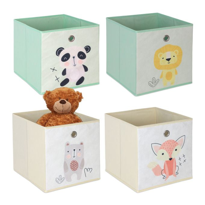 Relaxdays Aufbewahrungsbox ohne Deckel – Gelb/Grün – 300 × 300 × 300 mm – 4-teiliges Set