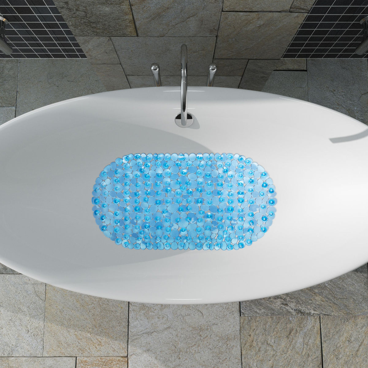 Relaxdays Rutschfeste Badematte – 35,5×68×0,7 cm, Polyvinylchlorid (PVC), Hellblau