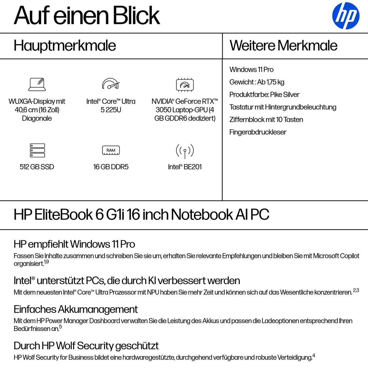 HP EliteBook 6 G1 – 16" WUXGA, Core Ultra 5 225U, 16 GB, 512 GB SSD, Win 11 Pro