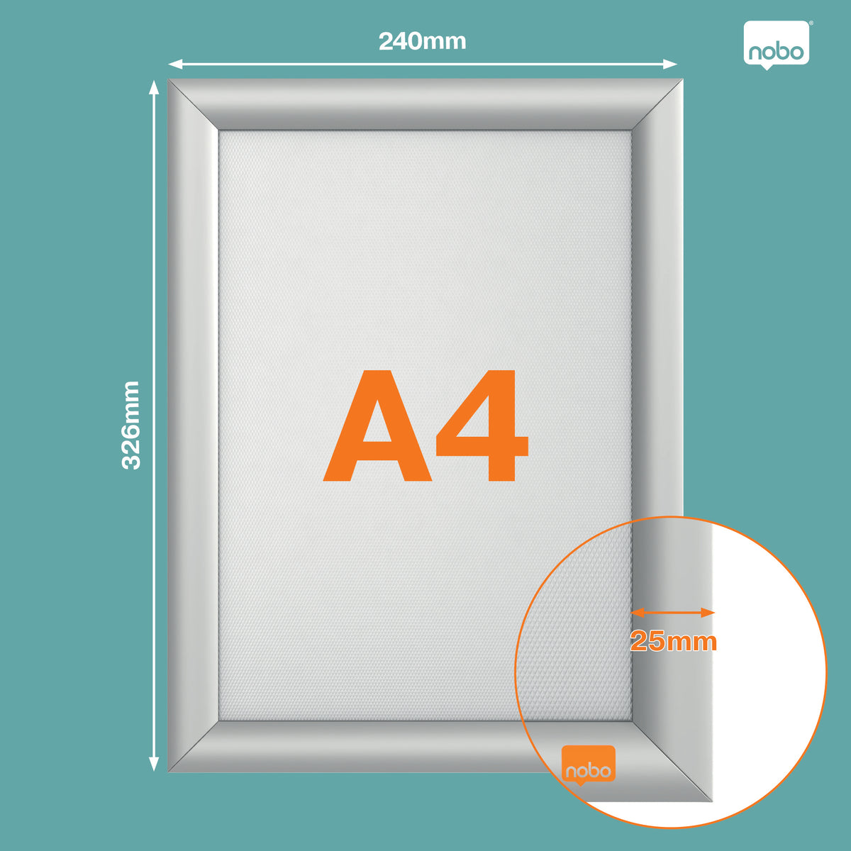 Nobo Plakatrahmen Impression Pro – für A4 – Silber – Aluminium – Randbreite 25 mm