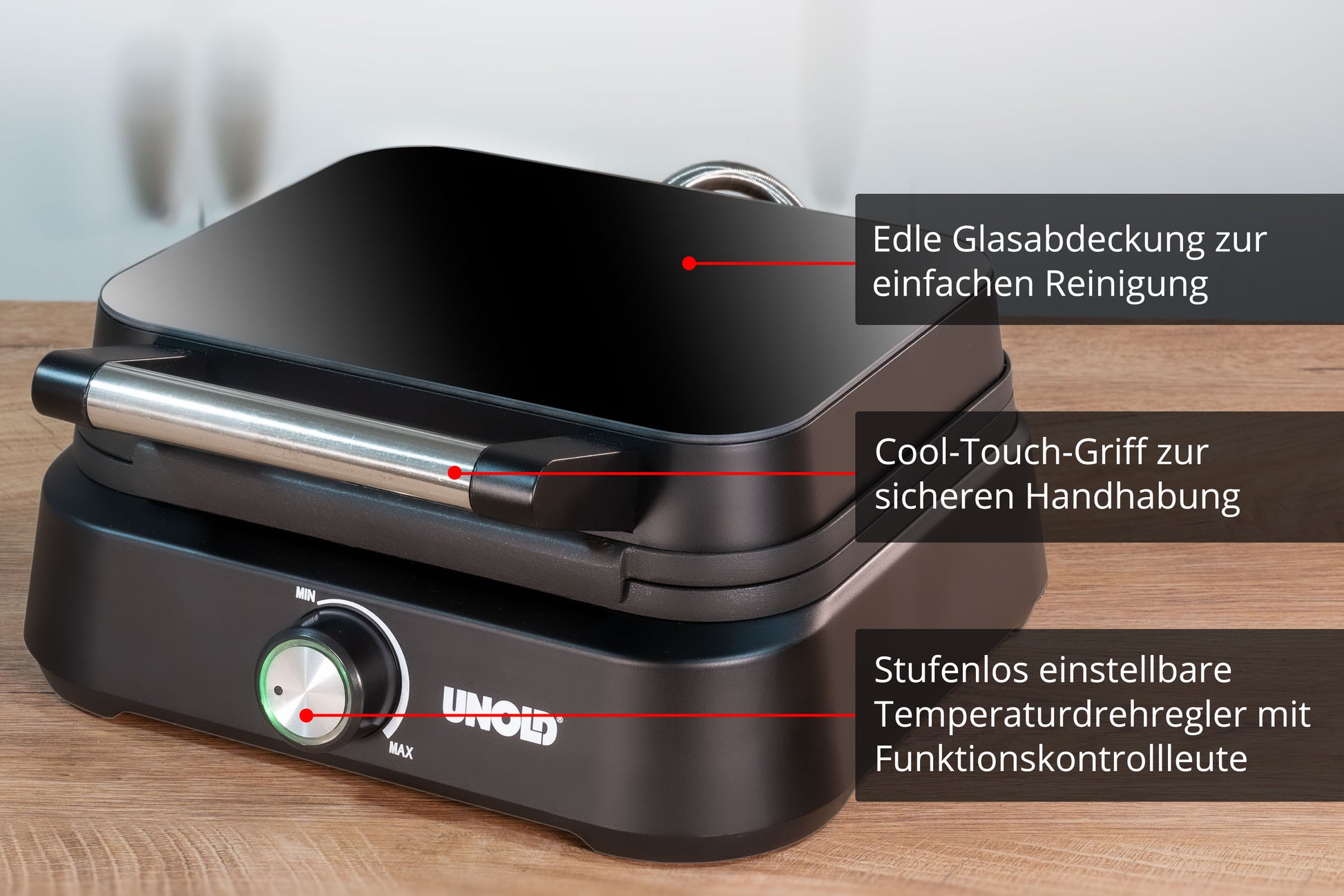 Unold Belgisches Waffeleisen Brüssel 48275 – 2 Waffeln, rechteckig, 1500 W, teflonbeschichtet – schwarz