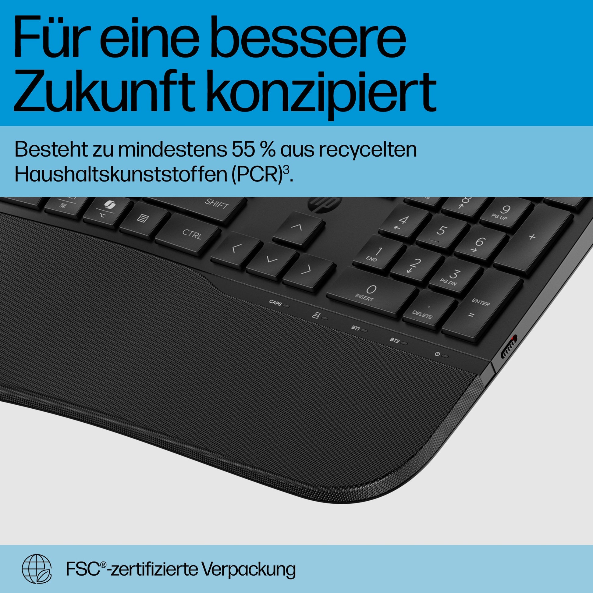 HP 685 Comfort – Tastatur – Membran – Bluetooth & 2,4 GHz – mit Handballenauflage – Schwarz