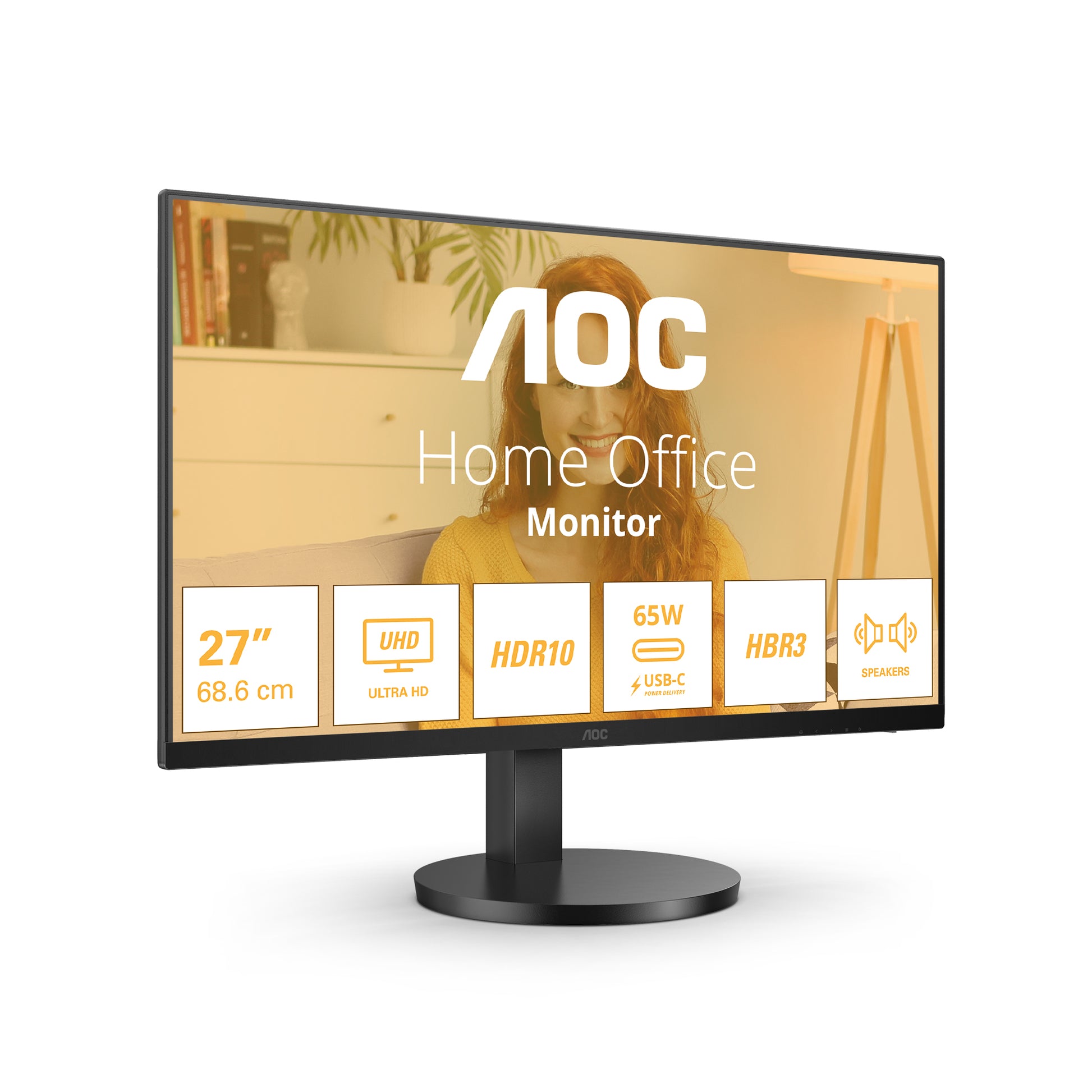 AOC U27B3CF – Monitor, 27", IPS, 60 Hz, 350 cd/m², USB-C, Lautsprecher, VESA 100 × 100, Schwarz