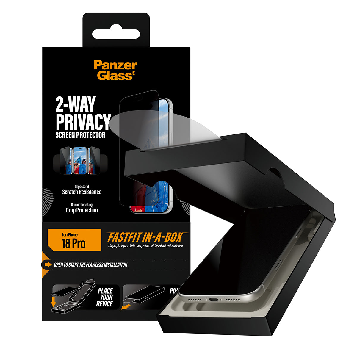 PanzerGlass Privacy-Filter (Folie), Ultra-Wide Fit – für iPhone 18 Pro – mit Applikator