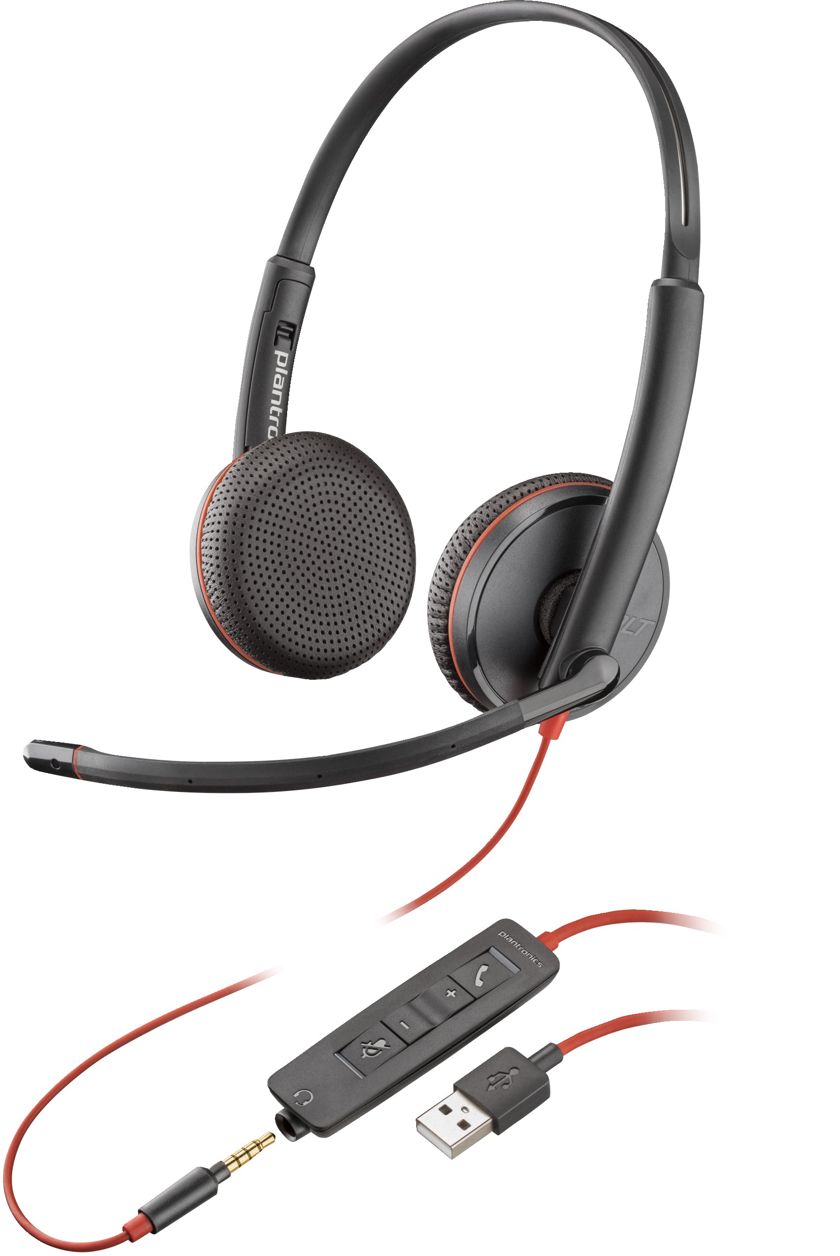 Poly Blackwire 3225 Office-Headset – On-Ear, Stereo, Kabel (USB-A, 3,5 mm), Schwarz