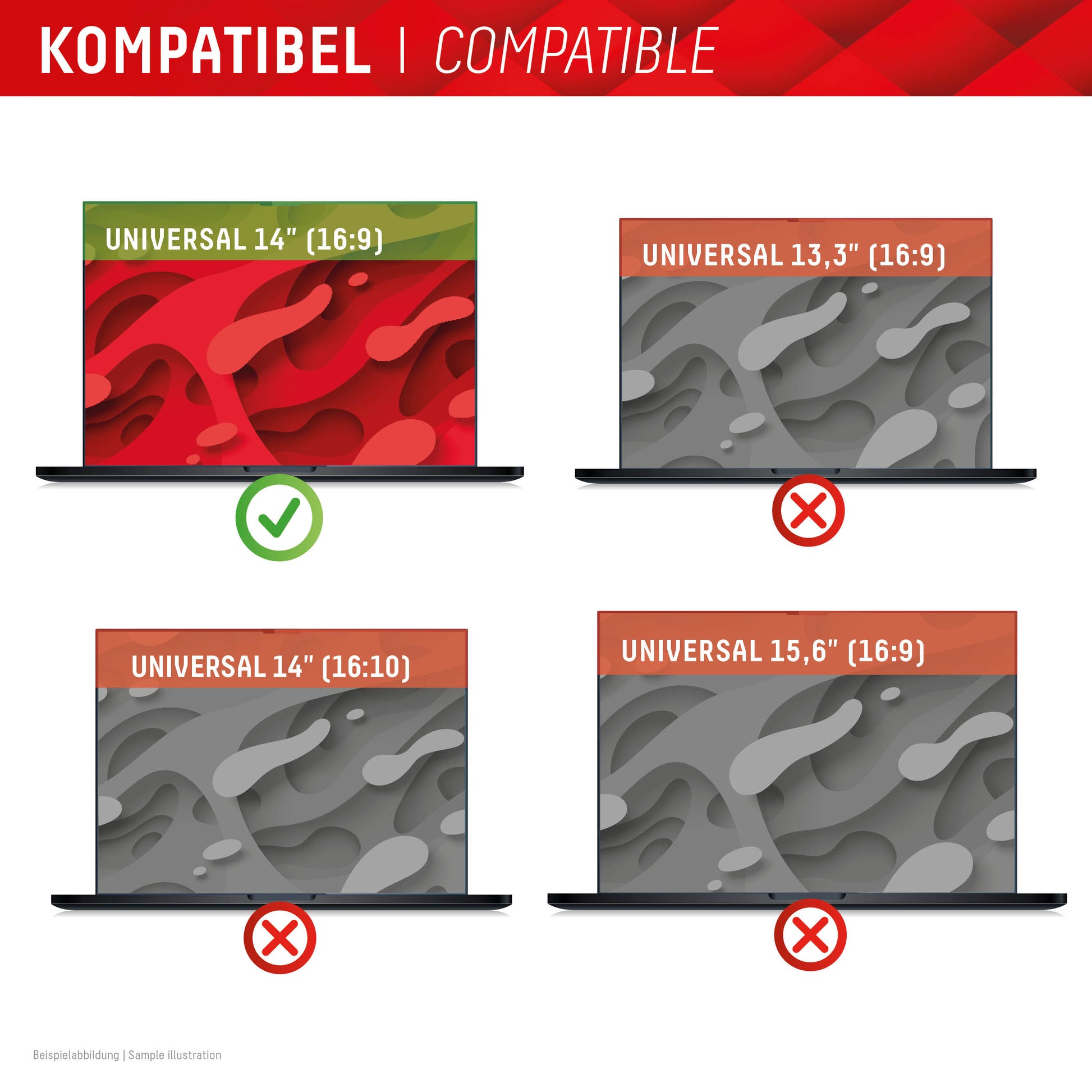 Displex Blickschutzfilter für Laptop 14,0", 16:9 – 316 × 184 mm, 2-Wege