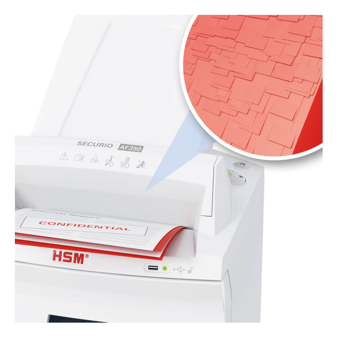 HSM Securio AF350 – Aktenvernichter mit Autofeed 350 Blatt, DIN P-5, Mikroschnitt 1,9 × 15 mm, 8–10 Blatt, 35