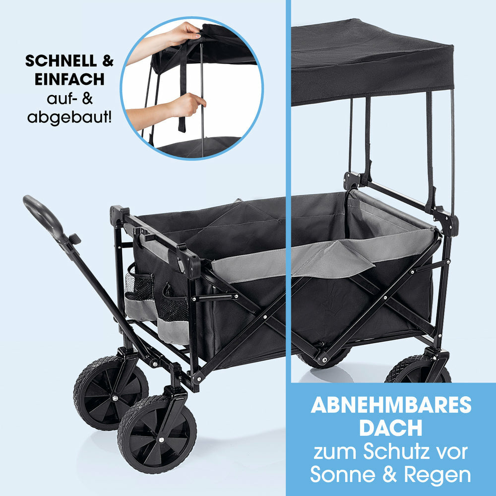 EASYmaxx Faltbarer Bollerwagen – bis 80 kg, 510×955×735 mm – schwarz, Kunststoff/Polyester/Stahl