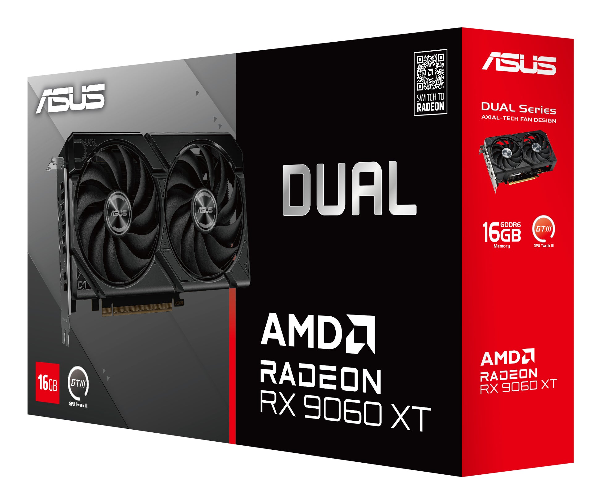 ASUS DUAL-RX9060XT-16G – PCIe-Grafikkarte – Radeon RX 9060 XT, 16 GB GDDR6, PCIe 5.0, 2×DP, 1×HDMI