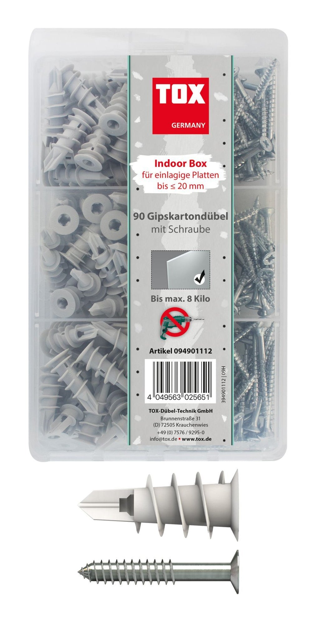 TOX Dübel TOX Gipskartondübel-Sortiment – 32 mm, Metall/Kunststoff, 180 Stk., für Gipskarton