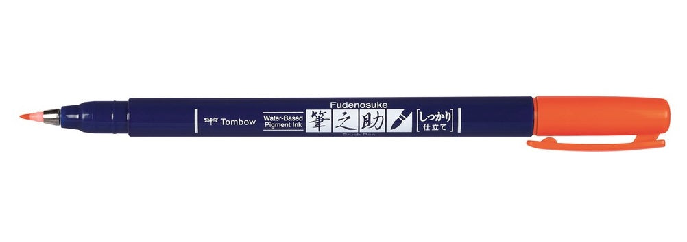 Tombow Fudenosuke Pinselstift – Pinselspitze, wasserbasiert, neonrot