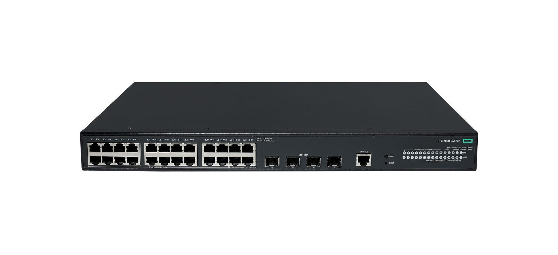HPE CW 2050 24p – Managed Switch – 20× 1G + 4× 1G/2,5G, 4× SFP (1G/2,5G), PoE+ / PoE++, PoE-Budget 420 W