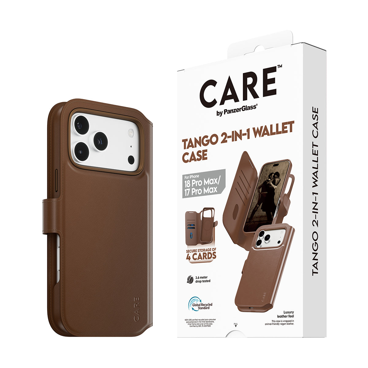 PanzerGlass CARE Tango Wallethülle – für Apple iPhone 18 Pro Max / iPhone 17 Pro Max, MagSafe, PC, Braun