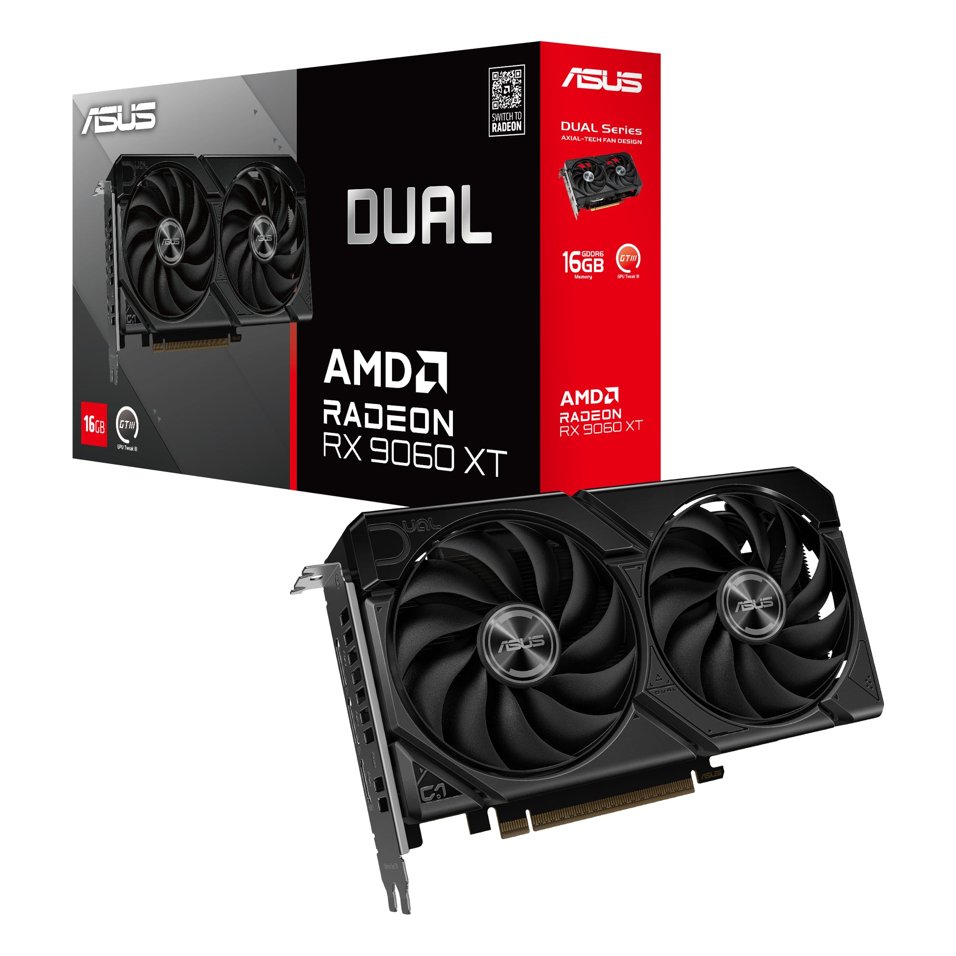 ASUS DUAL-RX9060XT-16G – PCIe-Grafikkarte – Radeon RX 9060 XT, 16 GB GDDR6, PCIe 5.0, 2×DP, 1×HDMI
