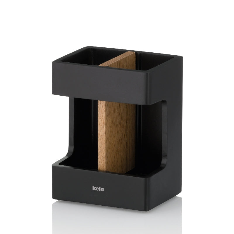 Kela Zahnbürstenhalter – Polyresin/Eiche, 6,5×8,5×11,5 cm, Schwarz