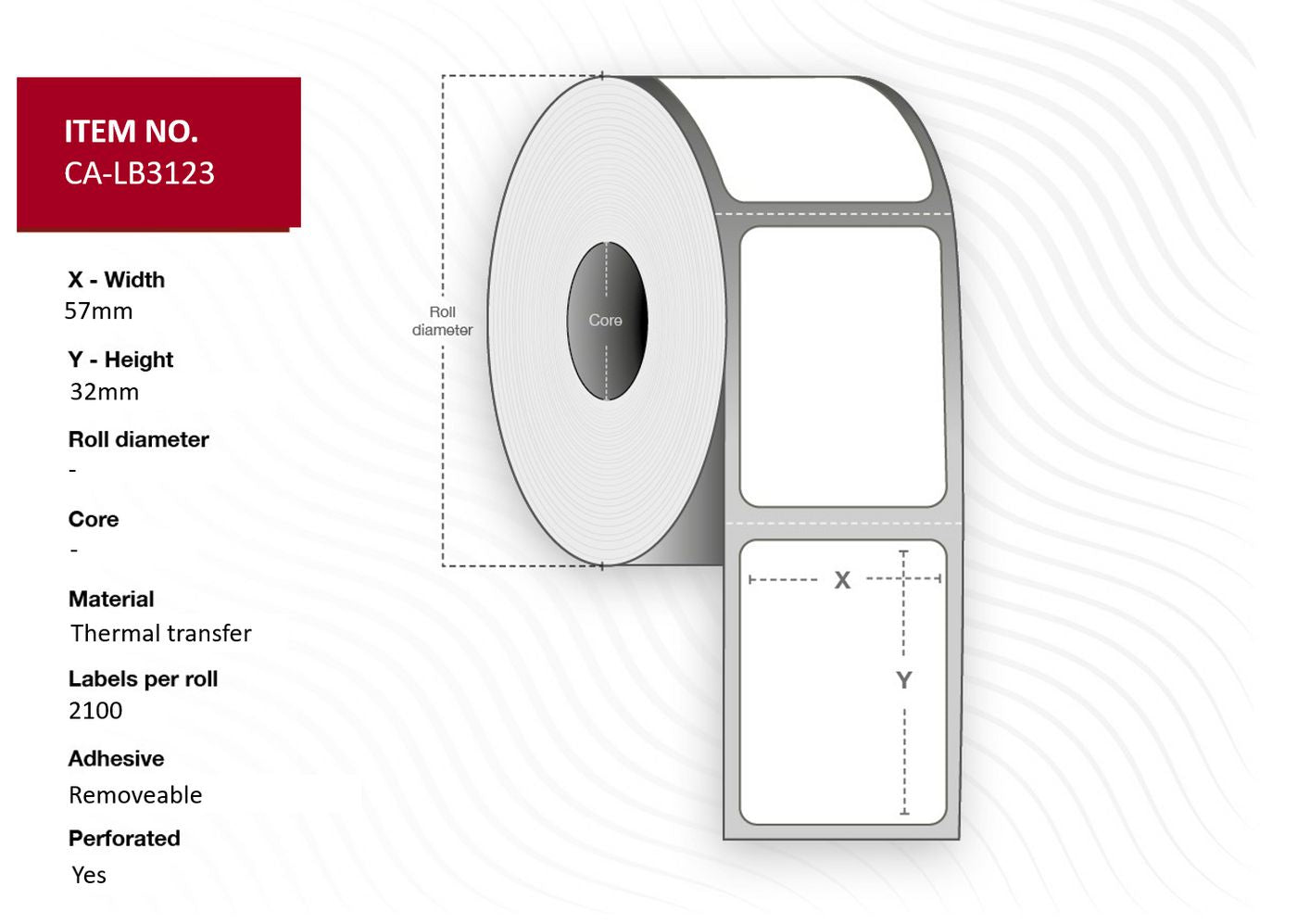 Capture Thermotransfer-Etiketten, 57 mm × 32 mm, weiss, ablösbar, 12 Rollen (2 100 Etiketten/Rolle)