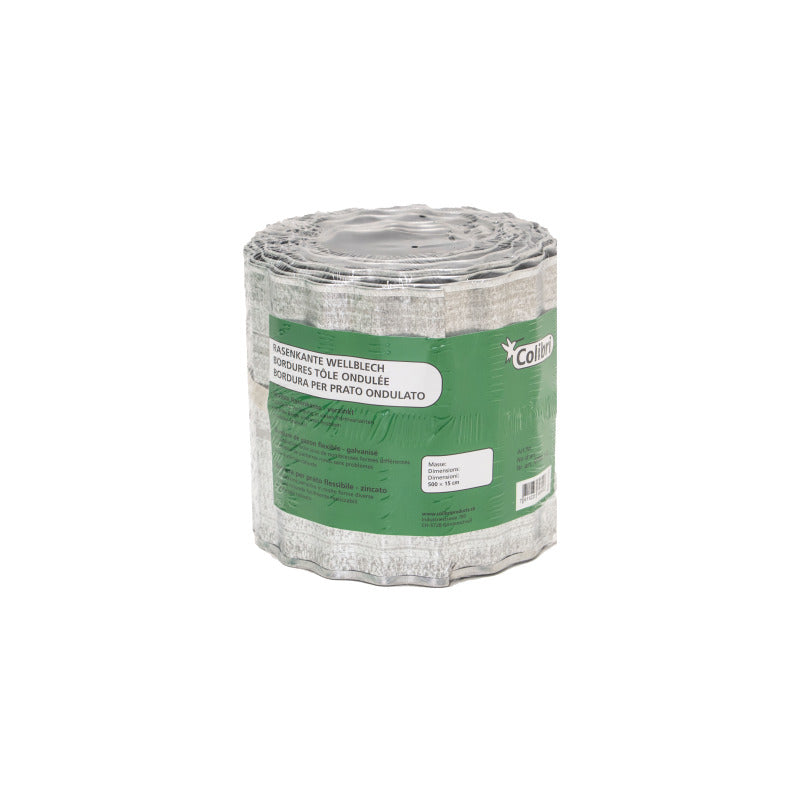Colibri Rasenkante Wellblech – 500 × 15 cm, Blech, verzinkt, Silber, Rolle