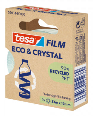 TESA Büro-Klebeband eco & crystal – permanent, Kunststoff, 19 mm × 33 m, transparent, 1 Rolle