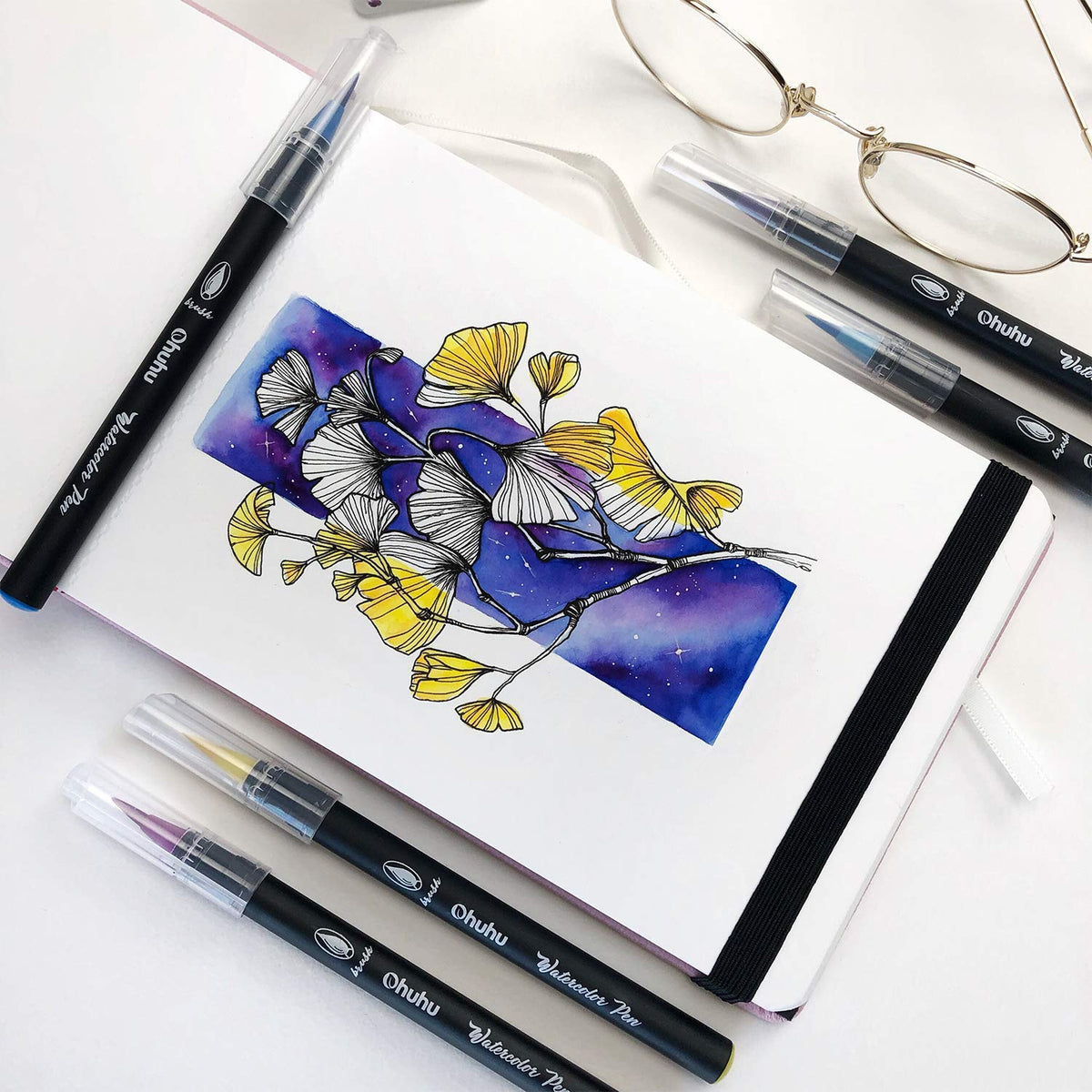 Ohuhu Aquarell-Pinselstifte – Pinselspitze, wasservermalbar, 24 Farben