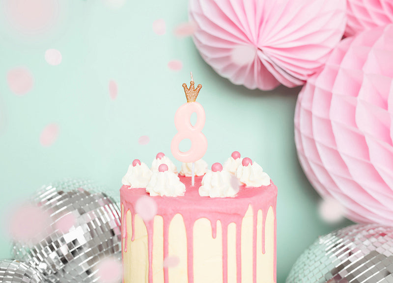 PartyDeco Geburtstagskerzen Zahl 8 – Rosa – 9,5 cm – 1 Stück