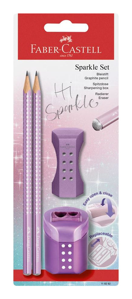 Faber-Castell Sparkle Schreibset B, dreikantig – mit Spitzer & Radierer