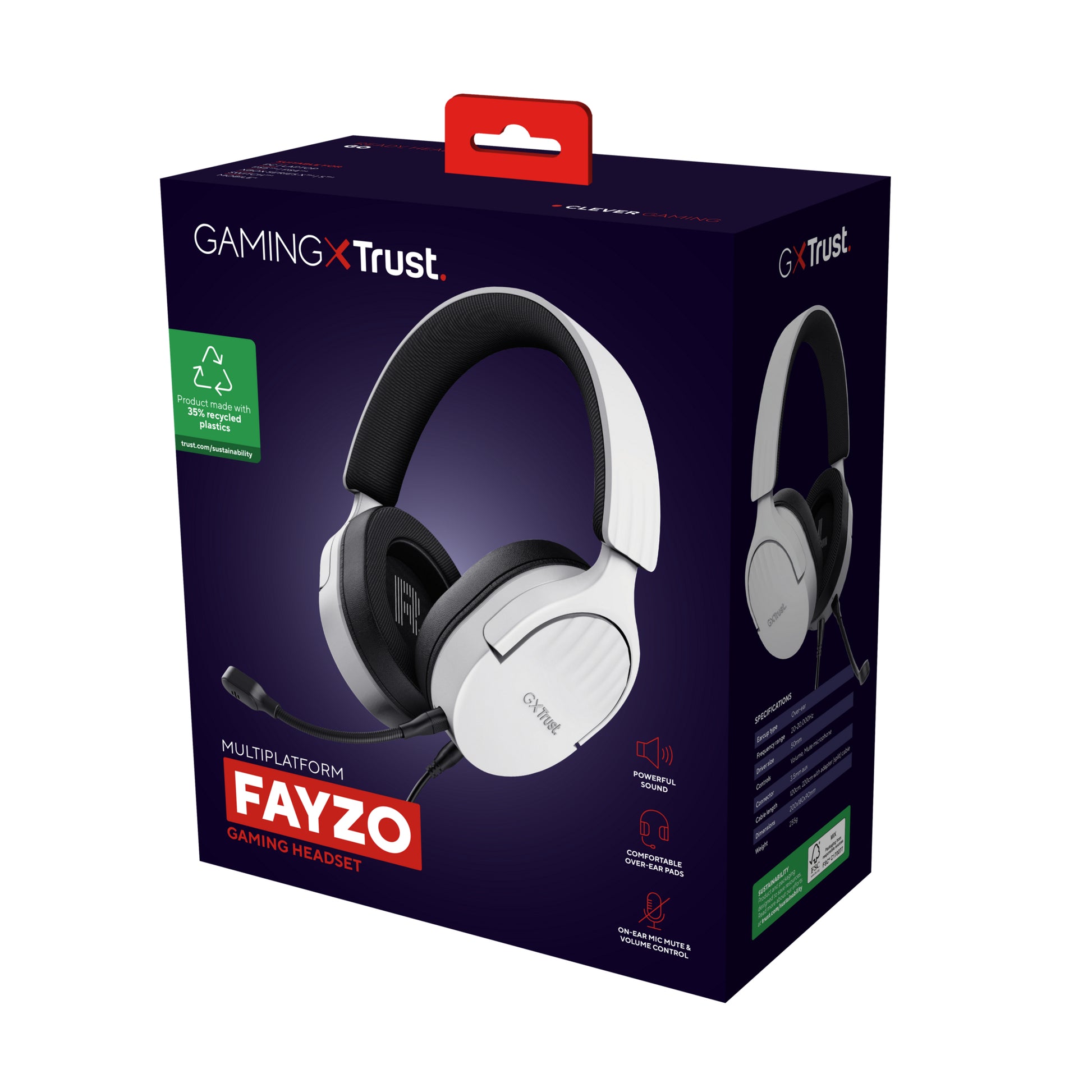 Trust GXT489 FAYZO Gaming-Headset – On-Ear, Stereo, Verkabelt, 3,5 mm Klinke, Weiss