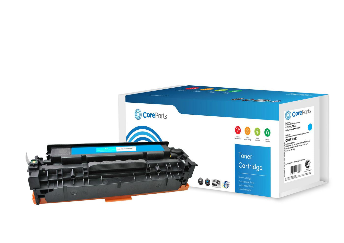CoreParts 305A (CE411A) Cyan Toner – Kompatibel – 2'600 Seiten – für HP LaserJet Pro M351/M375/M451 und andere