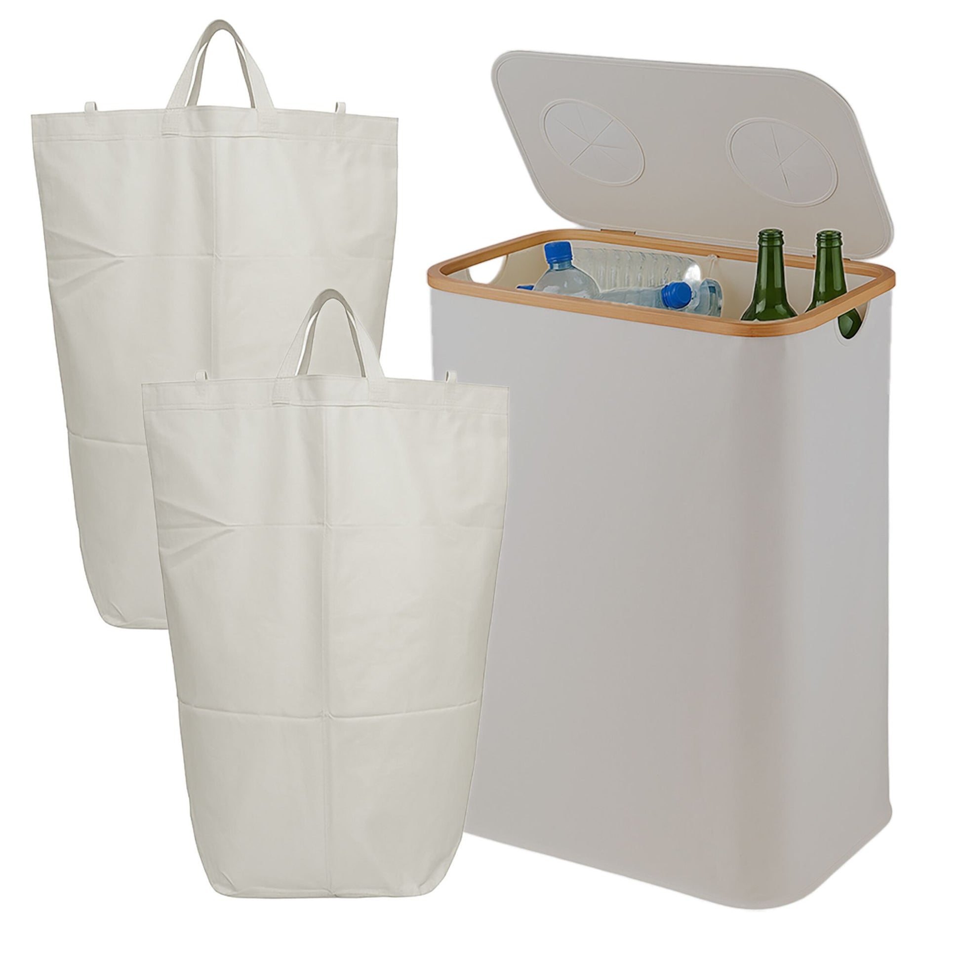 Relaxdays Recyclingbox – 170 l – Textil (Polyester), rechteckig – Beige – 2-fach, mit Innenkübel