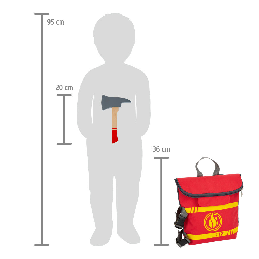 Small foot Feuerwehrrucksack – 25,0 × 26,0 × 10,0 cm – gelb/rot – ab 3 J. – Stoff, Kunststoff, Holz