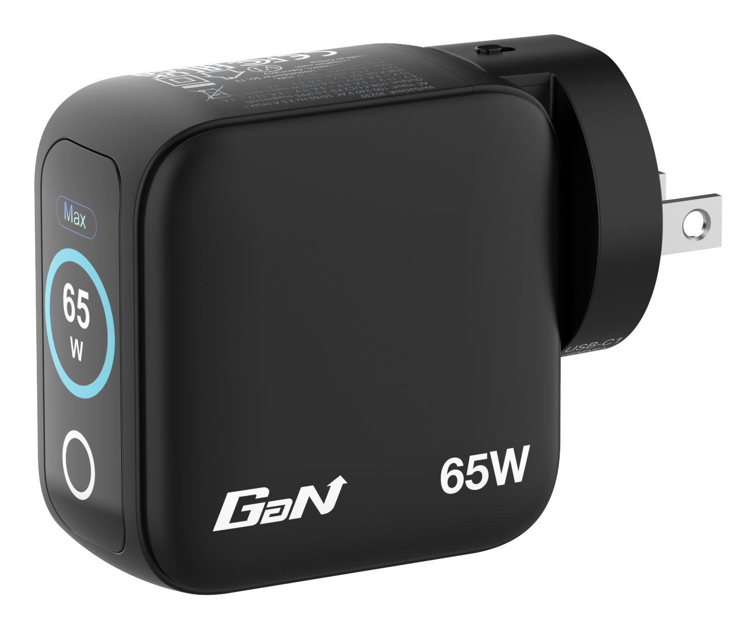 Verbatim 30238 USB-Ladegerät 65 W – USB-C×2, USB-A×1 – PD 3.0, PPS, QC 3.0 – GaN – EU/UK/US-Stecker – Schwarz