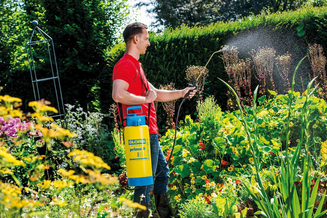 GLORIA Prima 8 PLUS Drucksprühgerät Garten – 8 l, 3 bar, Messinglanze
