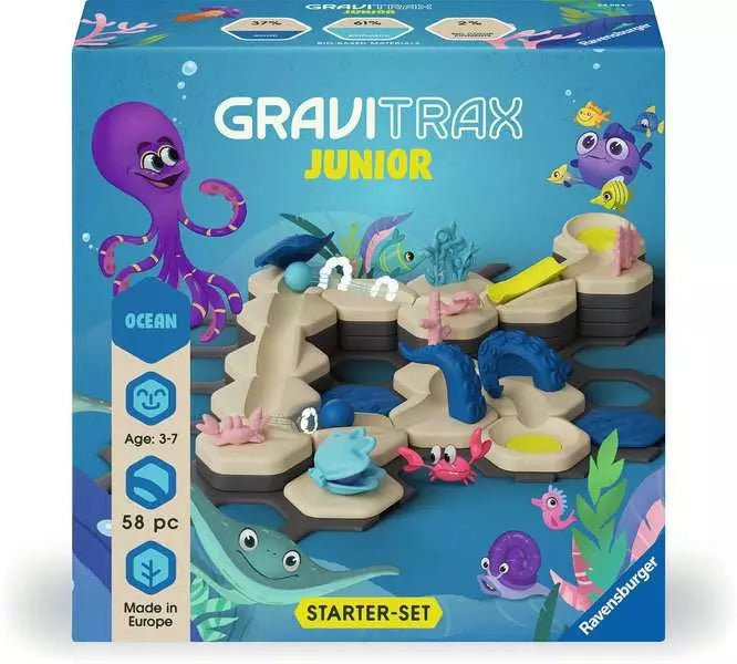 Ravensburger GraviTrax Junior Starter Set S Murmelbahn – My Ocean – 58-teilig – ab 3 J. – FSC-Holz