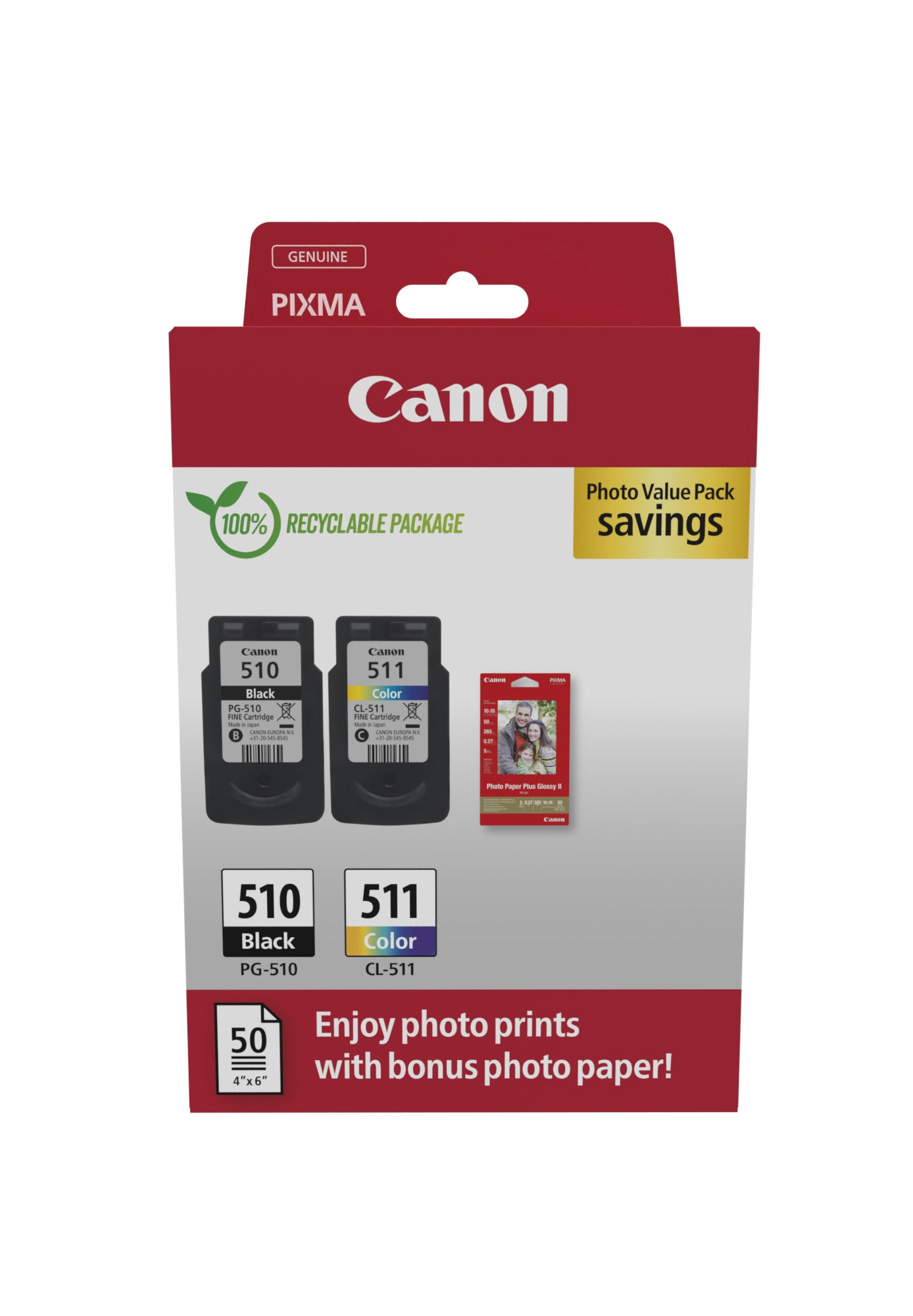 Canon Tintenpatronen-Multipack PG-510/CL-511 Photo Cube, mit Fotopapier (50 Blatt) – für Inkjetdrucker