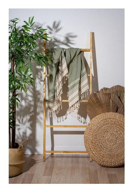 Foutastic Strandtuch New Diamond – 90 × 170 cm, Dunkelgrün/Beige, 60% Baumwolle/40% Polyester