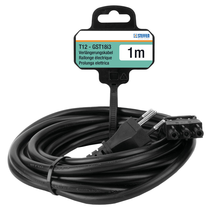 Steffen Verlängerungskabel – T12–GST18I3, 1 m, IP20, 3×1,5 mm², Schwarz