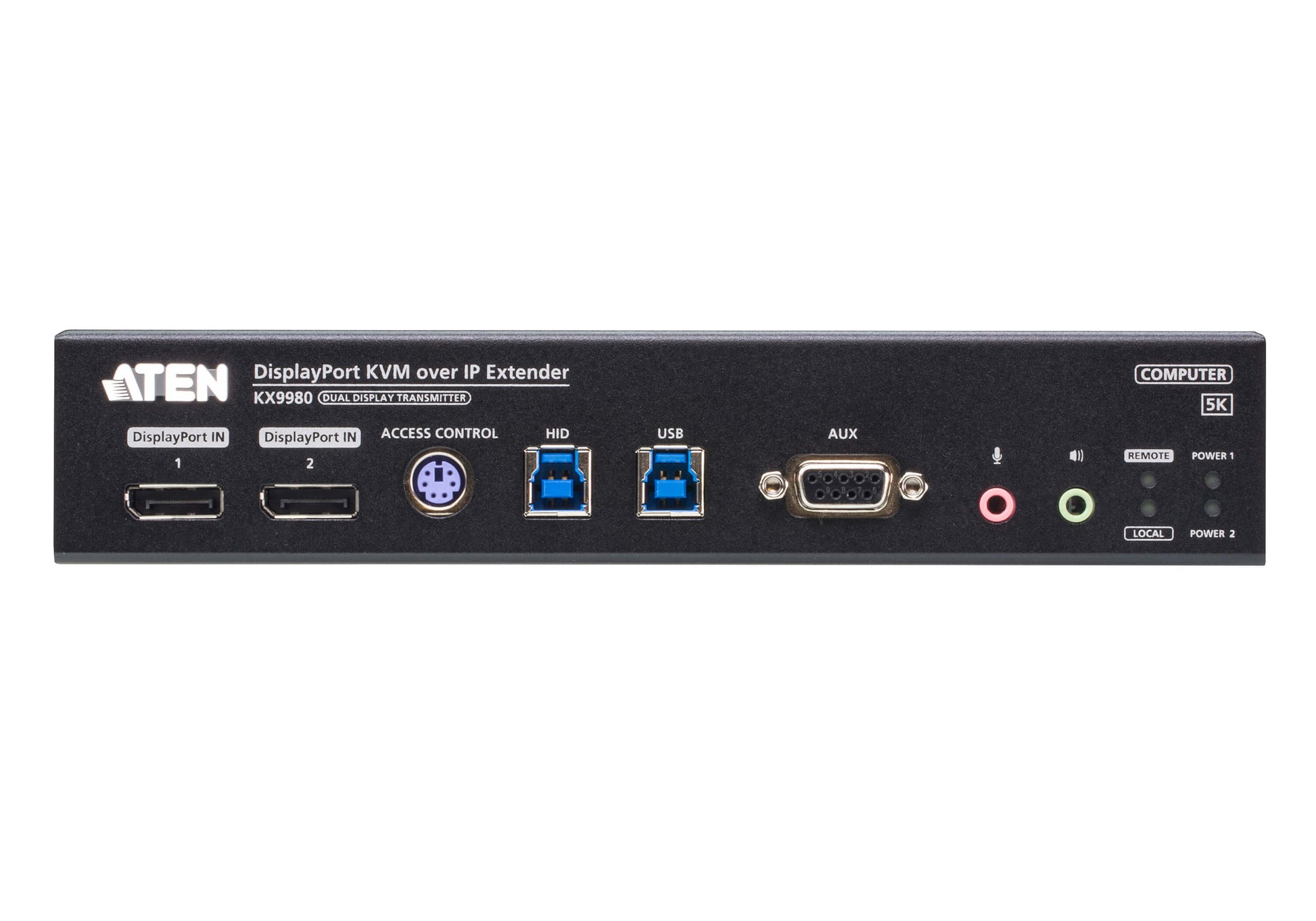 ATEN KX9980T – KVM-over-IP-Sender, über IP, 2× DisplayPort, 5K@30 Hz, 10 km (mit SFP+), HDR, USB-KVM, Schwarz