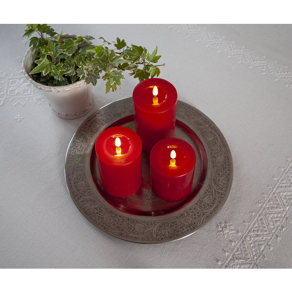 Star Trading LED-Säulenkerze Flow – Ø 7,5 × 12,5 cm, warmweiss, rot, Timer, batteriebetrieben