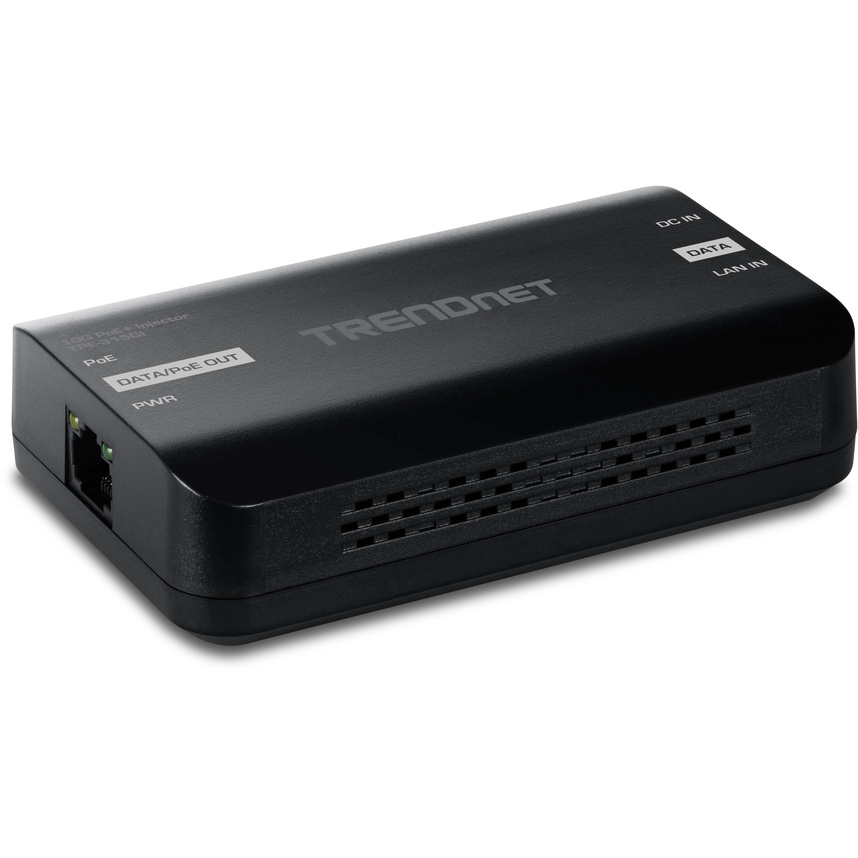 TRENDnet TPE-315GI PoE-Injektor – 10 Gbit/s, PoE+ 30 W, 1× RJ-45 – Schwarz
