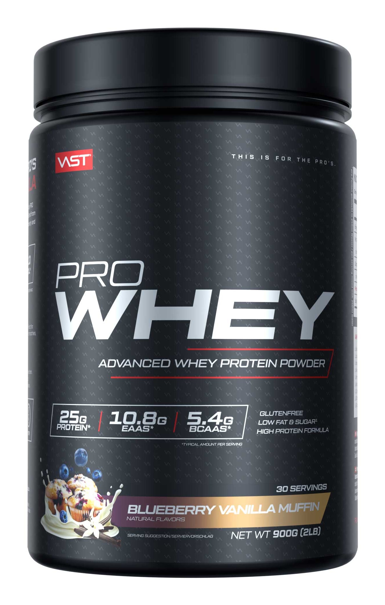 VAST Sports Whey Protein Heidelbeere & Vanille – glutenfrei – 900 g