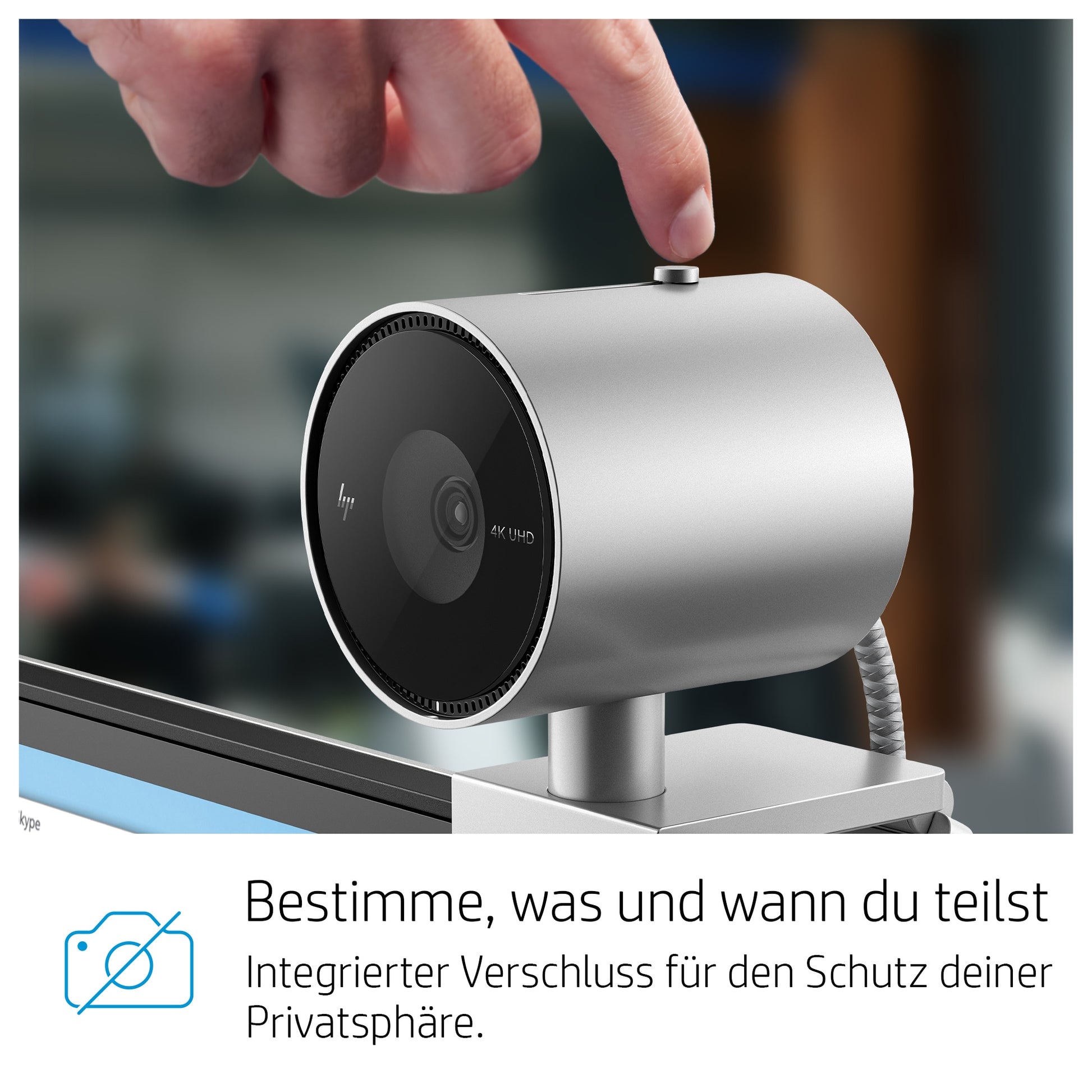 HP 950 Webcam – 4K Ultra HD, 30 fps, Autofokus, USB 3.0 – Schwarz/Silber