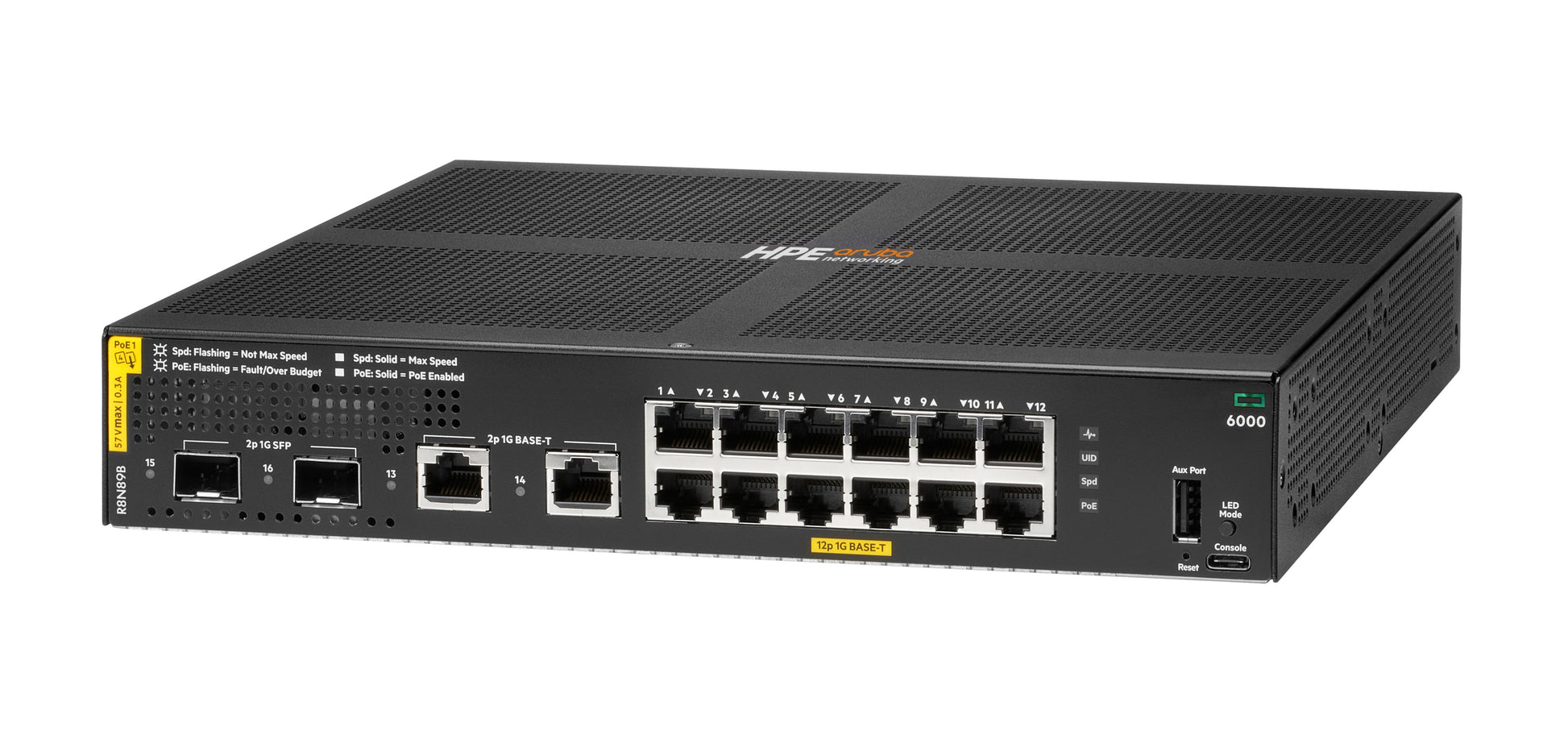 HPE R8N89B – Managed Switch – 12×GbE, 2×SFP, L3, PoE+ 139 W, 1U