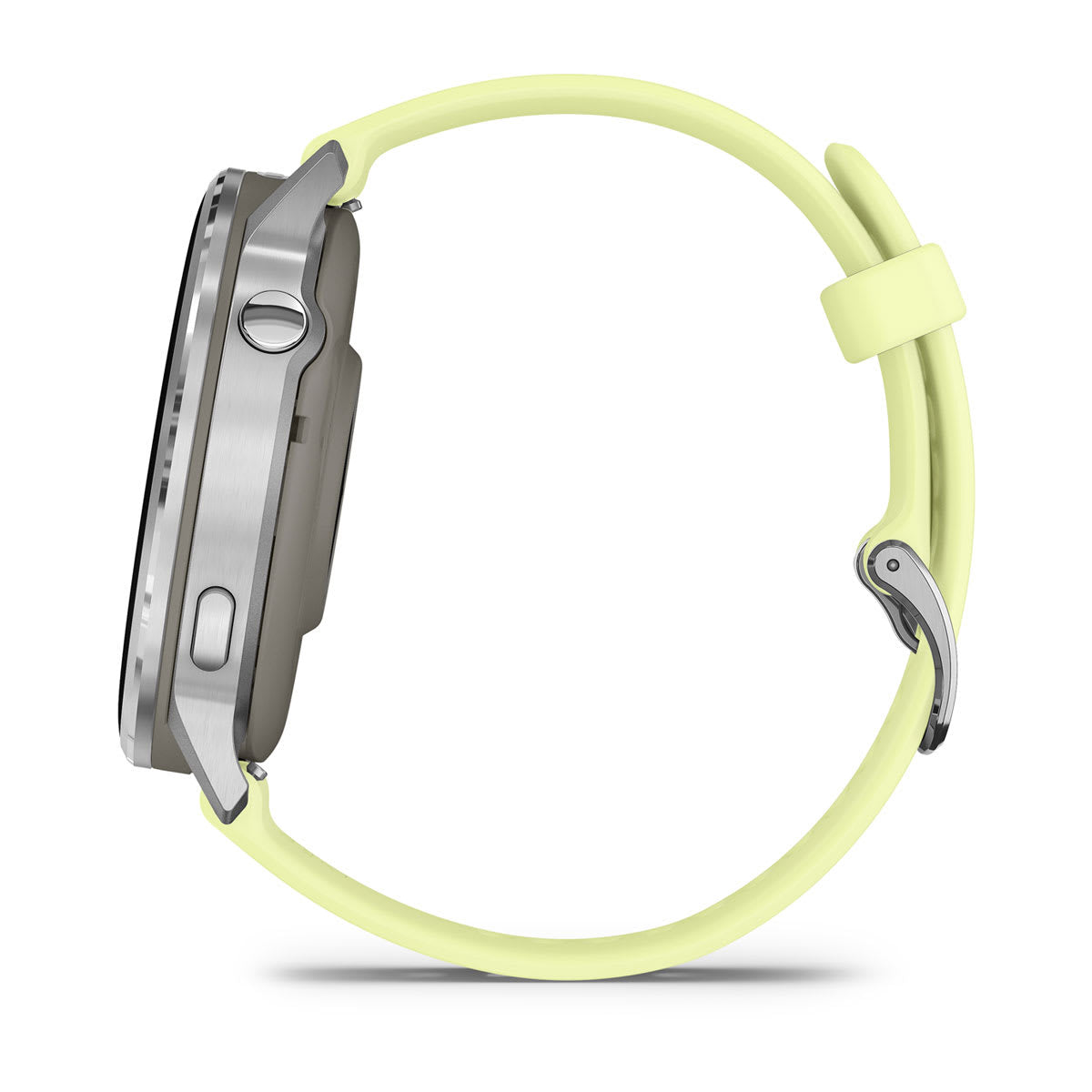 Garmin Venu 4 45 mm GPS – Edelstahl, Silber, Sportarmband Zitronengelb, 50 m, für Android, iOS