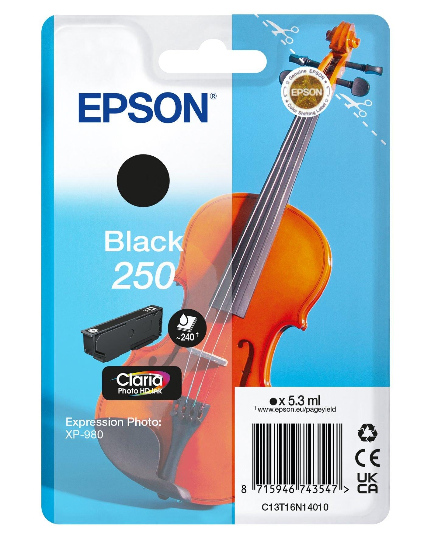 Epson 250 Schwarz Tintenpatrone (Original) – 240 Seiten – für Epson Expression Photo XP-980 – T16N14010