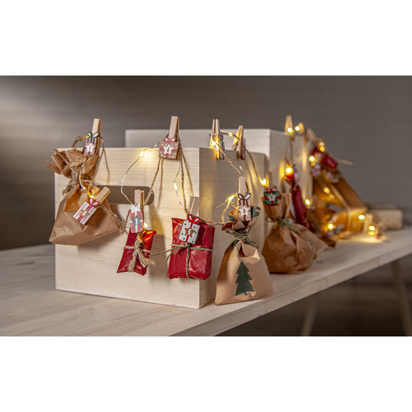 Star Trading Clippy Advent Lichterkette – 2,4 m, 24 LED, warmweiss, Akku, Timer 6–18 h, mehrfarbig