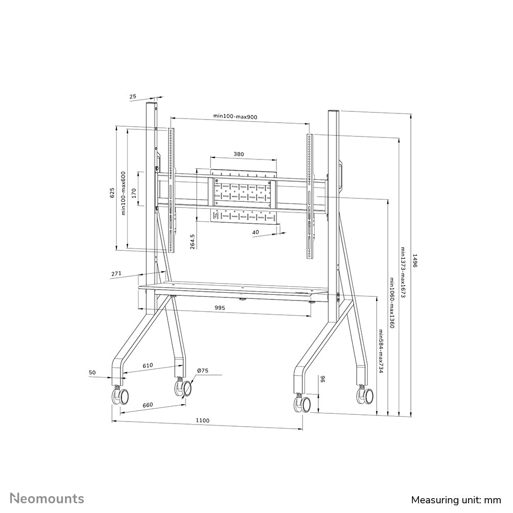 Neomounts Display-Trolley FL50-525WH1 – für 55–86", VESA 100×100–900×600, abschliessbar