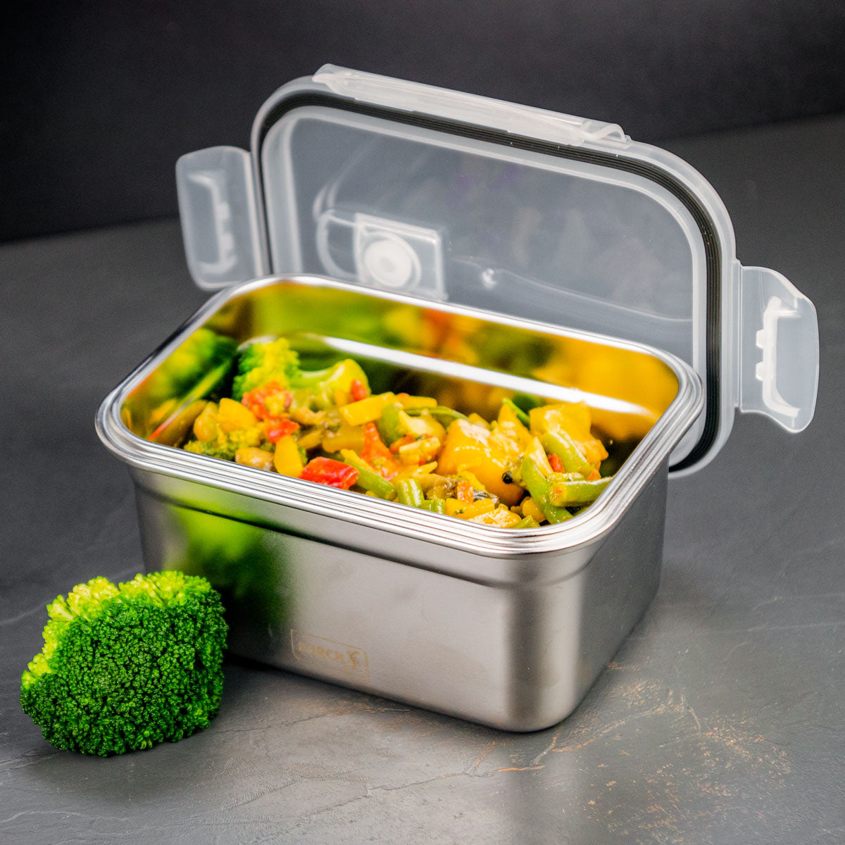Lurch Brotdose – 2 l, 19,5 × 14,5 × 10,5 cm, Edelstahl/Kunststoff, Silber, spülmaschinenfest, BPA-frei