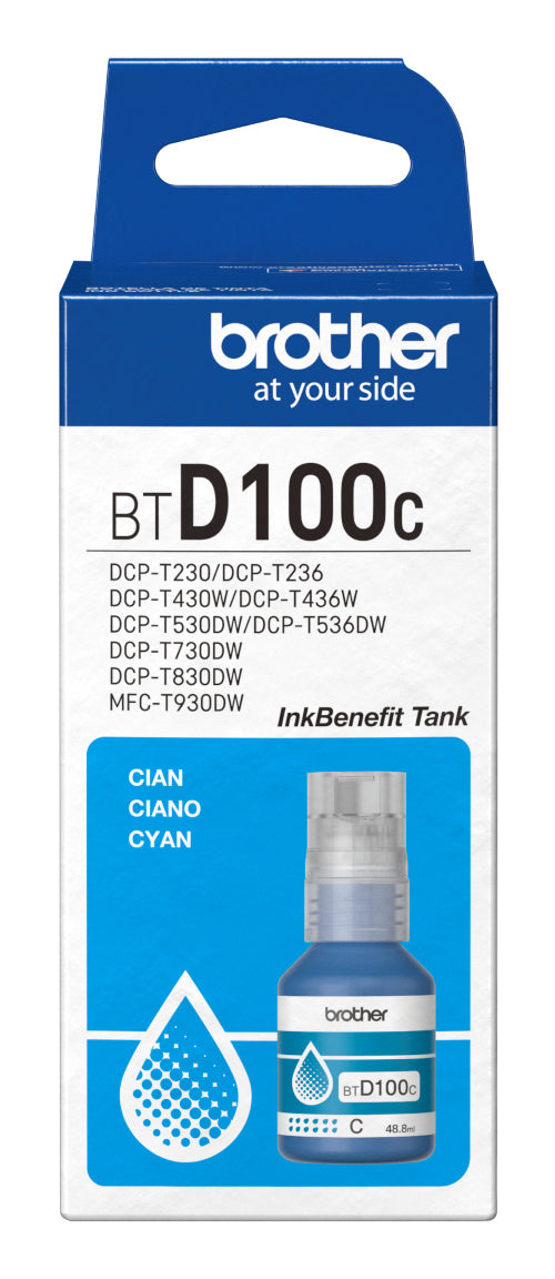 Brother BTD100C Cyan Tintenpatrone (Original) – 5'000 Seiten – für MFC-T930DW, DCP-T830DW/T730DW …